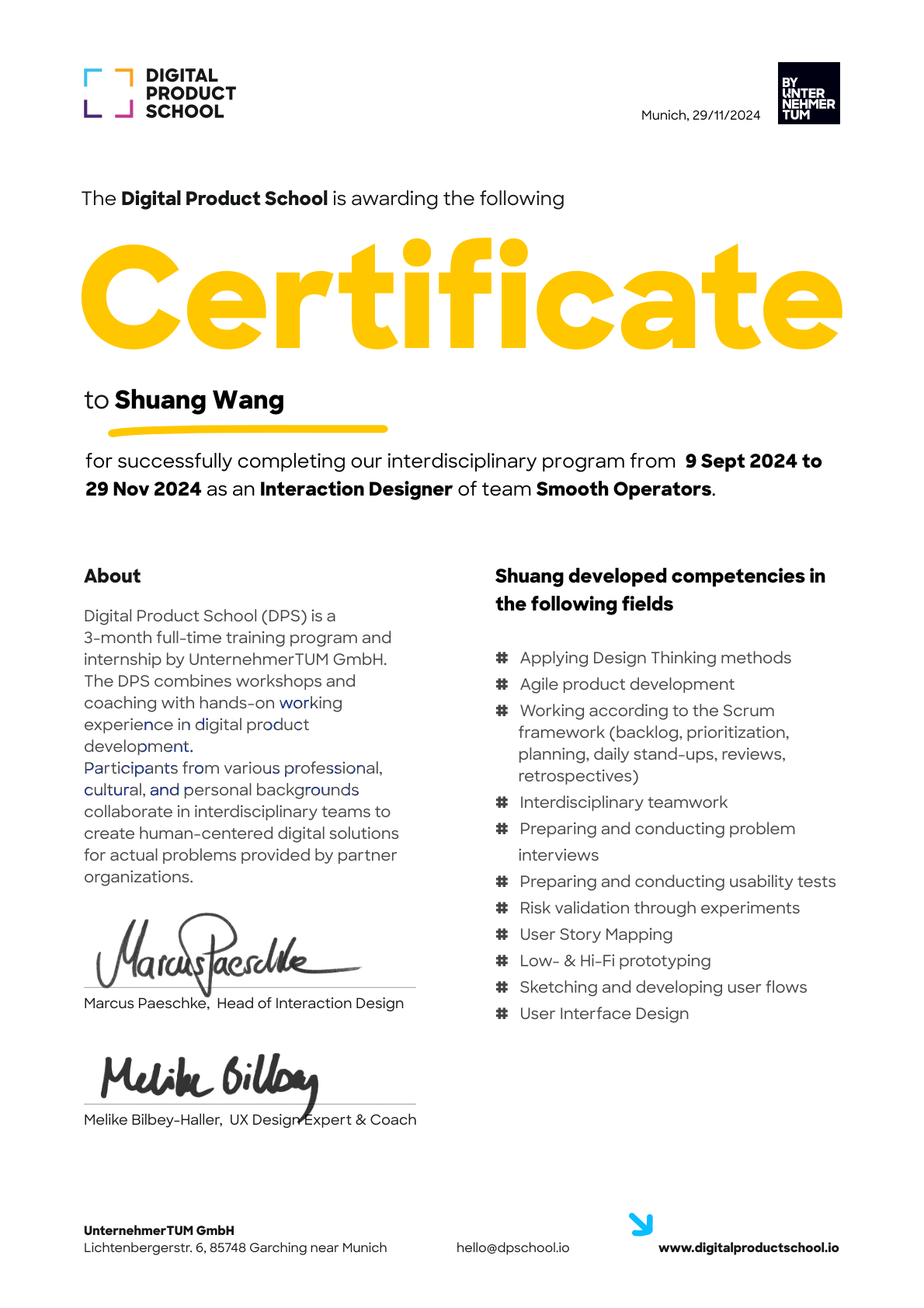 Preview of the certificate